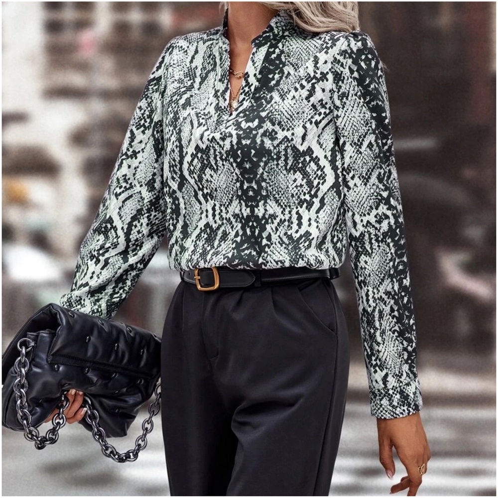 Luxe Snakeskin Print Work Office Blouse - Picture 2 of 5